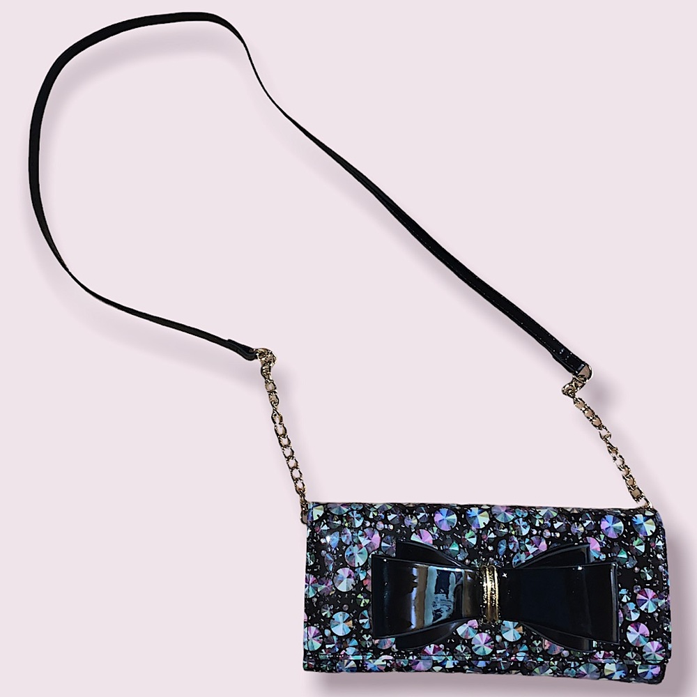 Betsey Johnson Glitter Printed Crossbody Purse with Bow (never used)